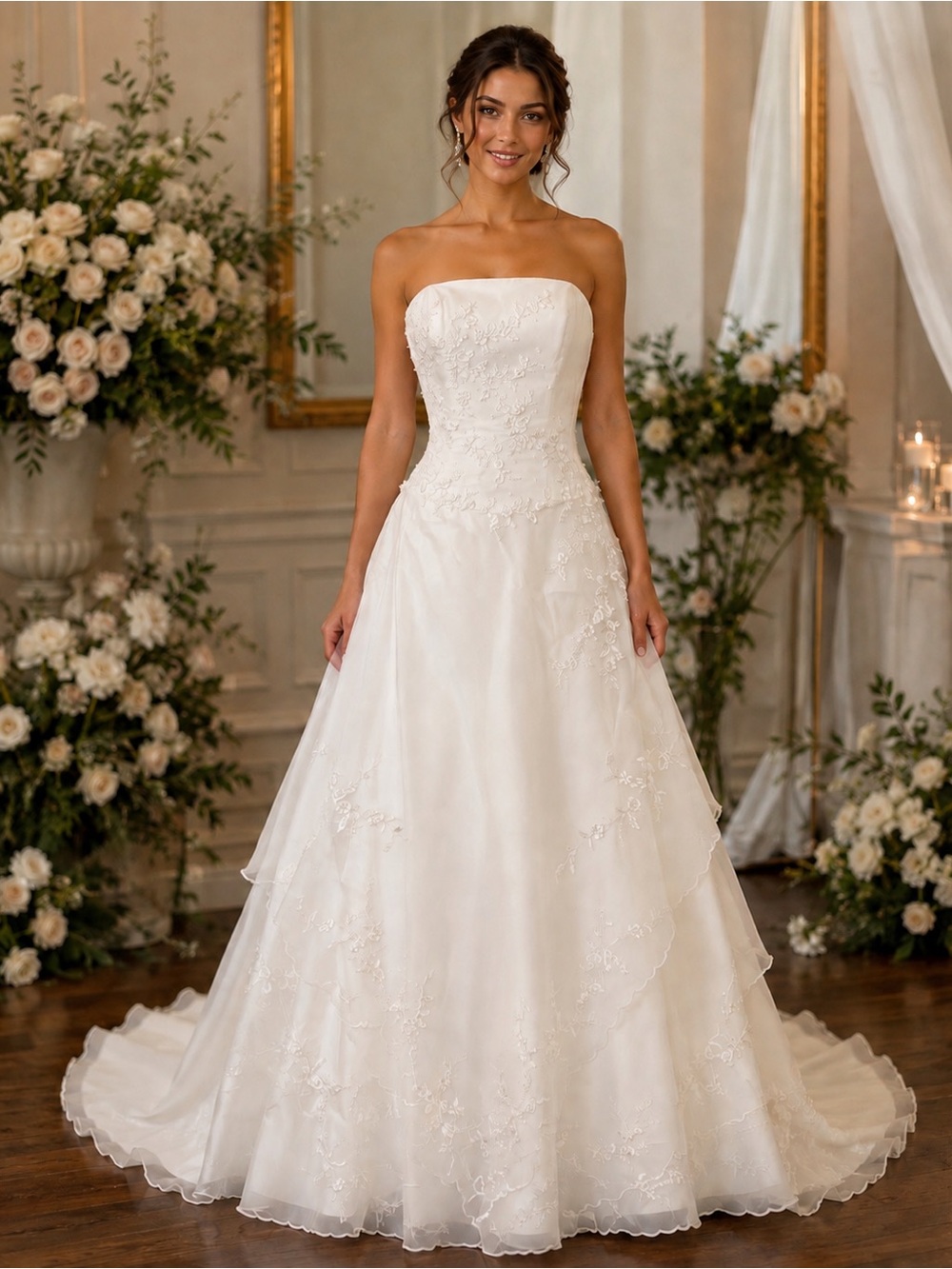 White Bridal A-Line Wedding Dress, Long Train, NWT, Size 10